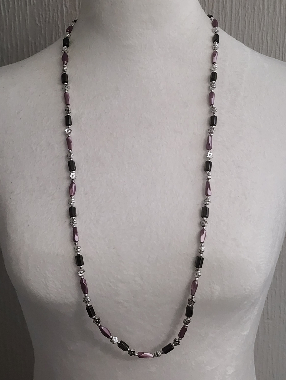 Purple and Hematite Beaded Necklace